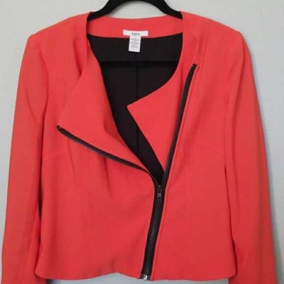 Bar lll Workplace Siren bold orange moto Asymmetrical crop jacket large - Picture 2 of 5